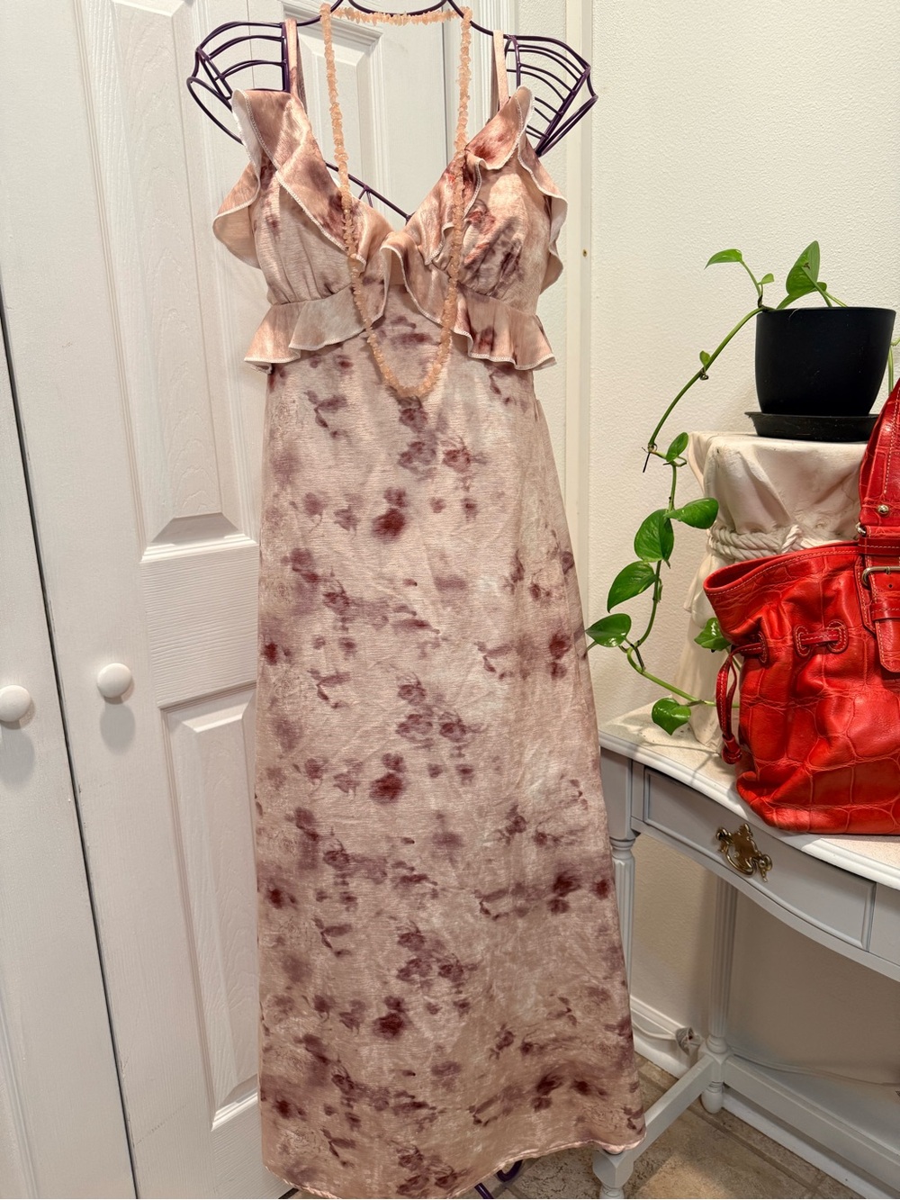 Women's Maxi Dress with Ruffle Bodice in Blush Mauve
